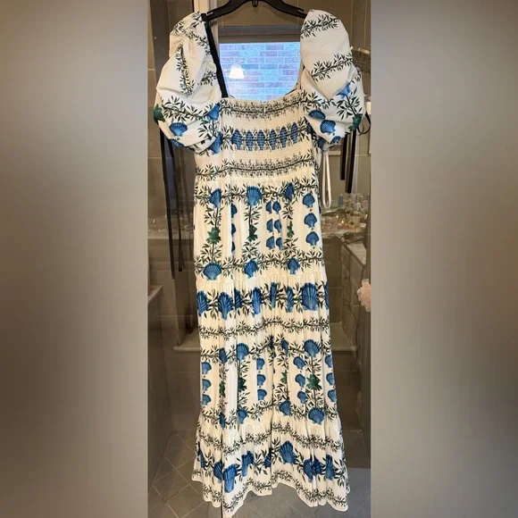 Antonio Melani x Jen Sumko Blue Shell Green Floral Cottage Core Dress Size 12 - Picture 3 of 7